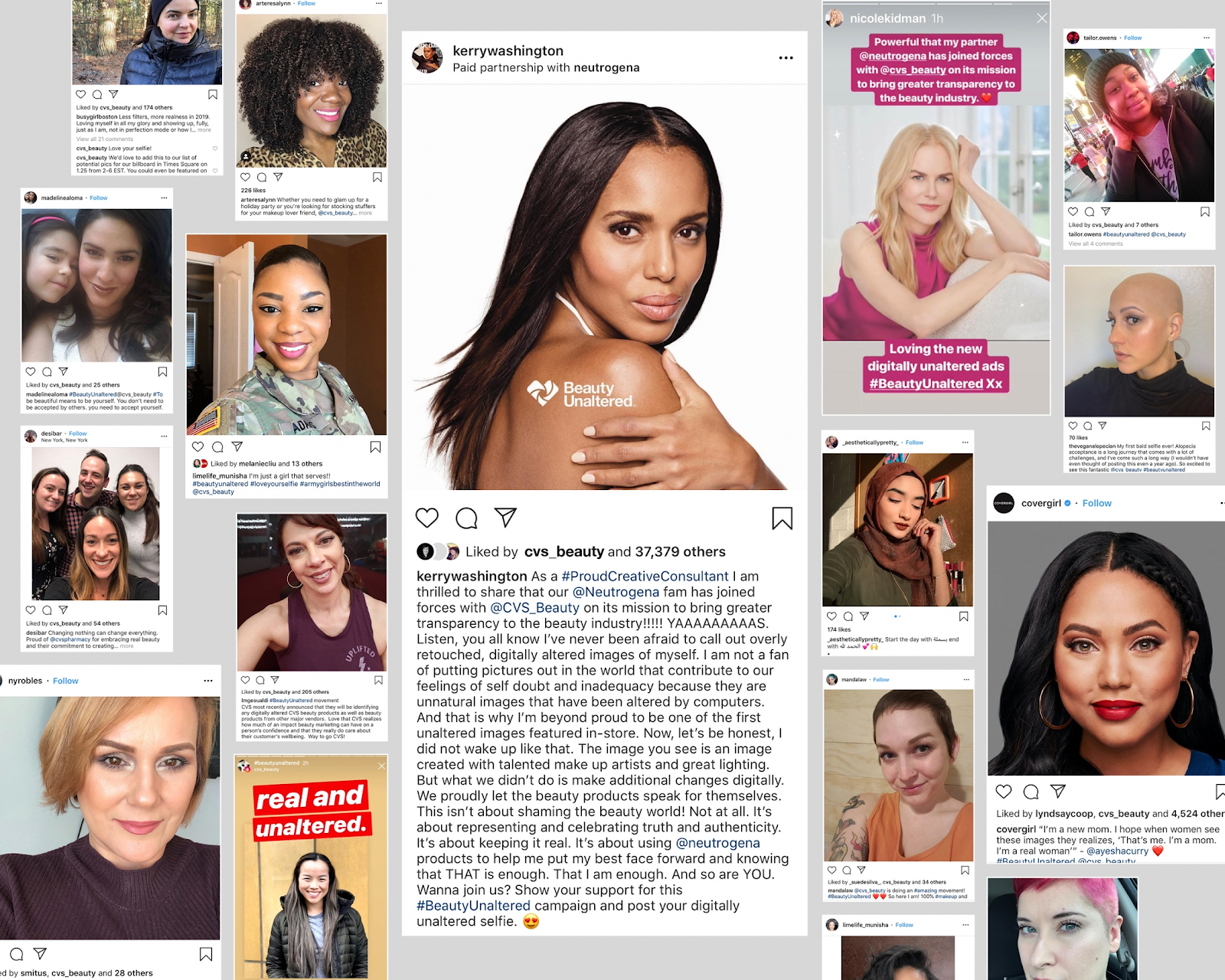 Screenshots of social posts from the Clio Winning Beauty Unaltered Campaign